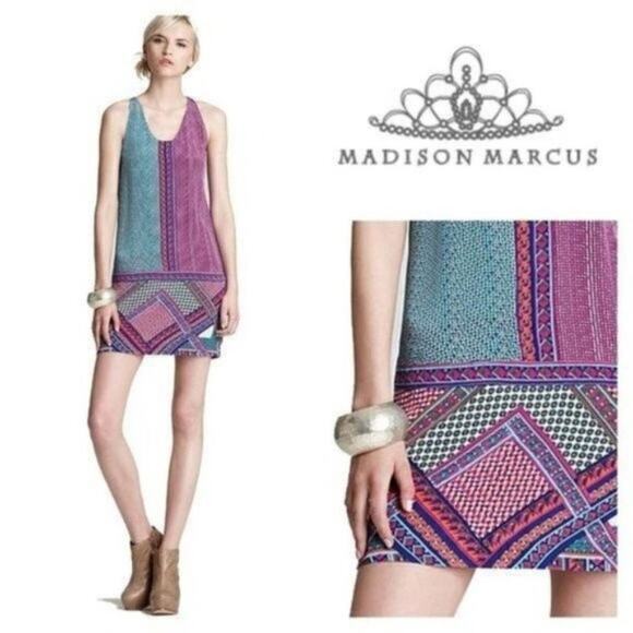 Madison Marcus Geometric Silk Shift Dress XS - Picture 2 of 3